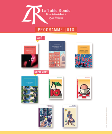 Programme des parutions des Editions La Table ronde - Août - Septembre 2018